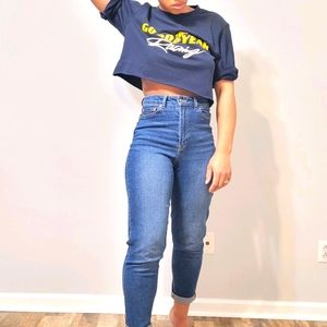 Cropped Goodyear Racing Graphic Sweatshirt